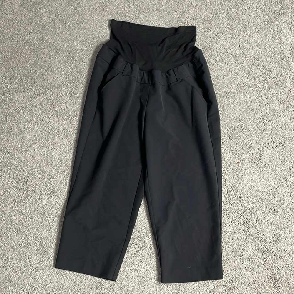 Duo Maternity Black Pull On Dress Pant Capris With Belly Band | Size Medium